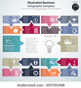  Speech bubbles 19 Step Colorful -  Modern design Idea and Concept Vector illustration  Infographic template.