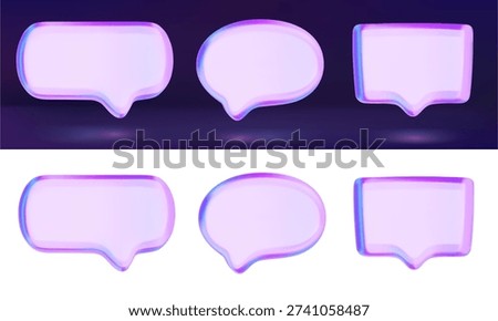 Speech bubbles 3d realistic glass icons. Text boxes with empty space for a message. Vector illustration