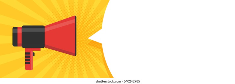 Speech bubbles announced by megaphone, illustration pop art vintage background