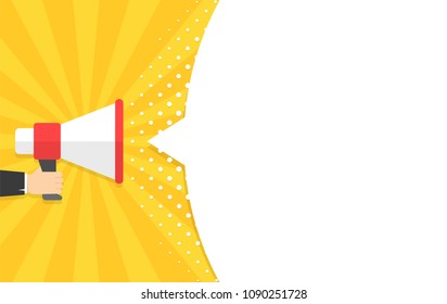 Speech bubbles announced by megaphone,flat vector illustration background