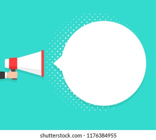 Speech bubbles announced by megaphone,flat vector illustration background.