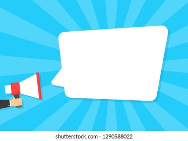 Speech bubbles announced by megaphone,flat vector illustration background.