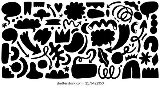 Speech bubbles, arrows and abstract shapes collection. Doodle conversation, think clouds. Symbol set.