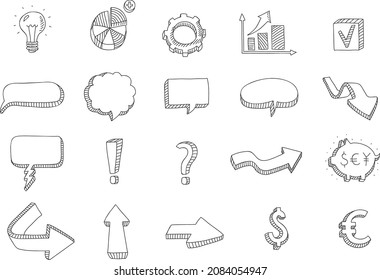  Speech bubbles, arrows, charts and doodle elements set- sketchy vector illustration. 