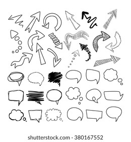 Speech Bubbles and Arrows Collection. Hand drawn Vector Set