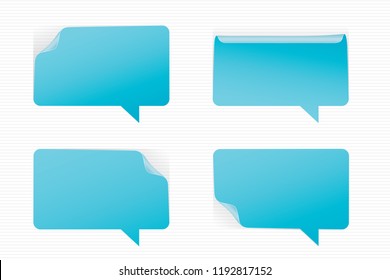 Speech Bubbles Bent Corners and Sides Stickers Style Set of Inverted Rectangle Plain Blank Trendy Shapes - Blue Elements on White Background - Vector Gradient Graphic Design