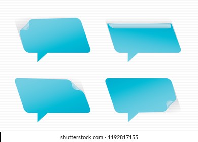 Speech Bubbles Bent Corners and Sides Stickers Style Set of Inverted Parallelogram Blank Trendy Shapes - Blue Elements on White Background - Vector Gradient Graphic Design