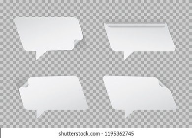 Speech Bubbles Bent Corners and Sides Stickers Style Set of Parallelogram Blank Trendy Shapes - White Elements on Grey Background - Vector Gradient Graphic Design