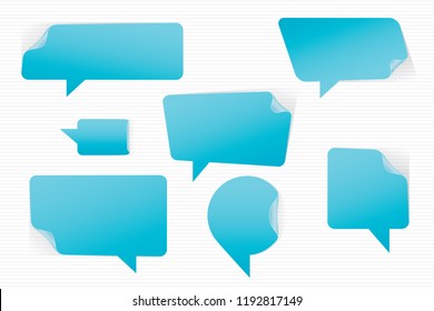 Speech Bubbles Bent Corners Stickers Style Set of Inverted Rectangle Distorted Circle and Square Blank Trendy Shapes - Blue Elements on White Background - Vector Gradient Graphic Design