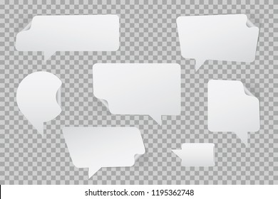 Speech Bubbles Bent Corners Stickers Style Set of Rectangle Distorted Circle and Square Blank Trendy Shapes - White Elements on Grey Background - Vector Gradient Graphic Design
