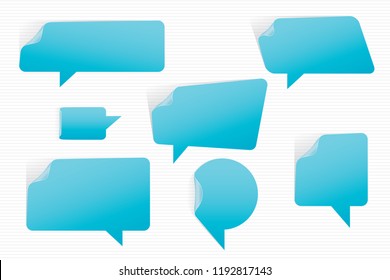 Speech Bubbles Bent Upper Left Corners Stickers Style Set of Inverted Rectangle Distorted Circle and Square Blank Trendy Shapes - Blue Elements on White Background - Vector Gradient Graphic Design