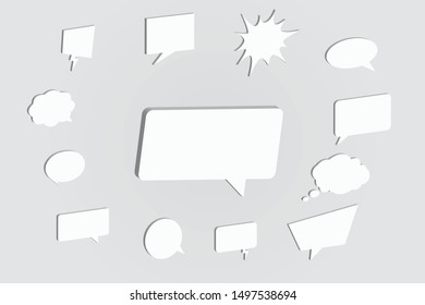 Speech bubbles big set. White blank speech bubbles 3D. Vector speech bubbles icons background.
