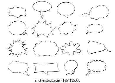 Speech bubbles. Black and white set of icons. Vector illustration isolated on white background