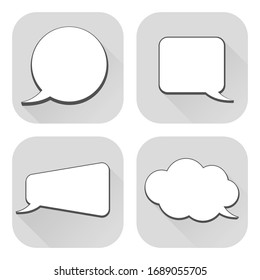 Las burbujas del habla. Iconos en blanco sobre fondo gris. Ilustración del vector