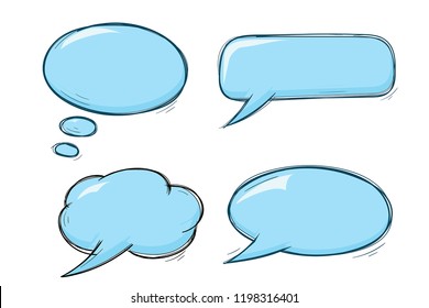 Speech bubbles. Blue doodles set. Vector illustration isolated on white background