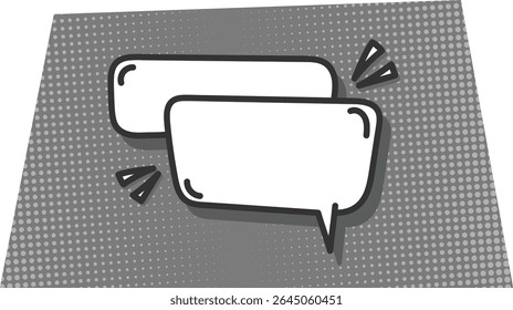 Speech bubbles with bold outlines on a dotted background. Dialogue boxes in a pop art style with dynamic elements. Cartoon vector illustration.