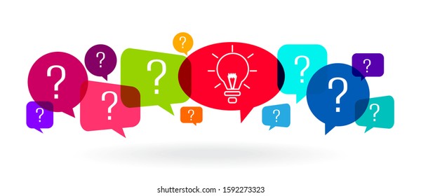 Speech bubbles with bulb lamp and question mark  question and answer concept