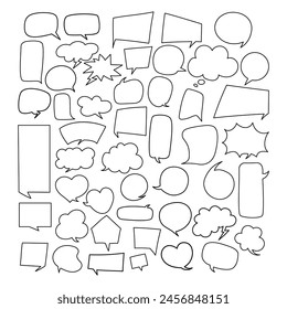 Speech Bubbles, Chat Boxes, Message Balloons Doodles Collection. Isolated Hand-Drawn Vector Illustrations with Empty Outlines 