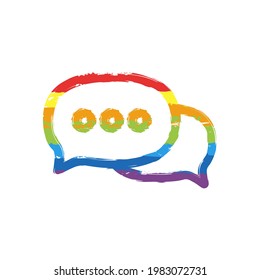 Speech bubbles, chat messages, text clouds, simple icon. Drawing sign with LGBT style, seven colors of rainbow (red, orange, yellow, green, blue, indigo, violet