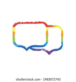 Speech bubbles, chat messages, text clouds, simple icon. Drawing sign with LGBT style, seven colors of rainbow (red, orange, yellow, green, blue, indigo, violet
