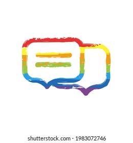 Speech bubbles, chat messages, text clouds, simple icon. Drawing sign with LGBT style, seven colors of rainbow (red, orange, yellow, green, blue, indigo, violet