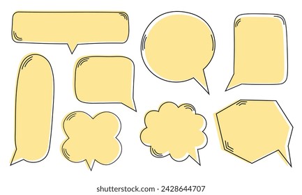 Speech bubbles. Cloud speech bubbles set. Hand drawn doodle black frame collection. Set of frames for text isolated on white background. Pastel yellow speech bubbles with editable stroke.