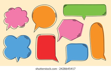 Speech bubbles. Cloud speech bubbles set. Hand drawn doodle black frame collection. Set of frames for text isolated on white background. Speech bubbles with editable stroke.