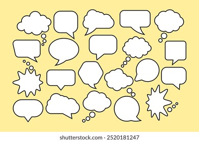 Speech bubbles and clouds of thoughts, chat dialogues. Vector collection of empty text fields.