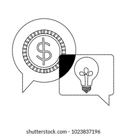 speech bubbles with coin and bulb