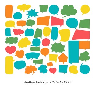 Speech bubbles collection. Cloud for text, empty geometric shapes, chatting box, message box. Isolated vector colored blank geometric drawings doodles