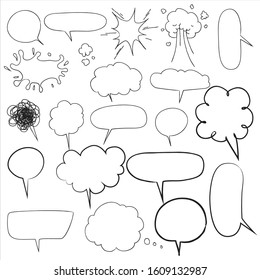 speech bubbles Collection of hand drawn Doodle style comic balloon design elements Isolated vector illustration