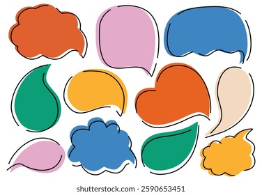 Speech bubbles collection. Hand drawn speech bubble set with colored spots. Templates for quotations frame. Vector abstract shape
