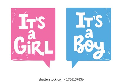 Colección de burbujas de voz con frases escritas a mano Es una chica, es un chico.