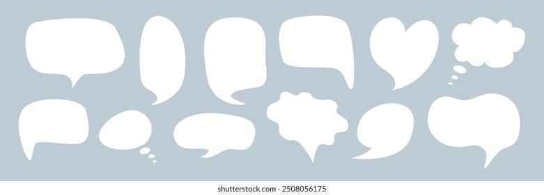 Speech bubbles collection. Message Box Cloud set. Doodle communication icon. White quote Frame. Fun Talk Thinking idea Balloon. Vector illustration