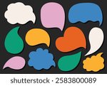 Speech bubbles collection on dark background. Speech bubbles set in retro style. Colorful speech balloon pop art icon pack. Vector abstract shape stickers