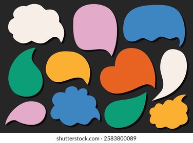 Speech bubbles collection on dark background. Speech bubbles set in retro style. Colorful speech balloon pop art icon pack. Vector abstract shape stickers