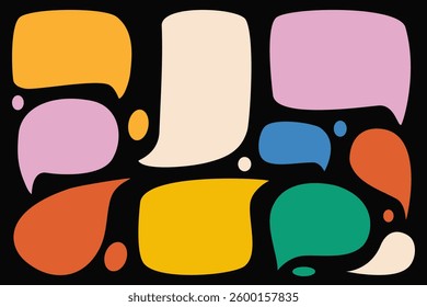 Speech bubbles collection on dark background. Colorful brutal speech balloon pop art icon pack. Quotes frames text box. Vector abstract shape stickers