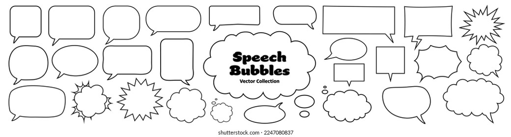 Speech bubbles collection. Set with different hand drawn shape.