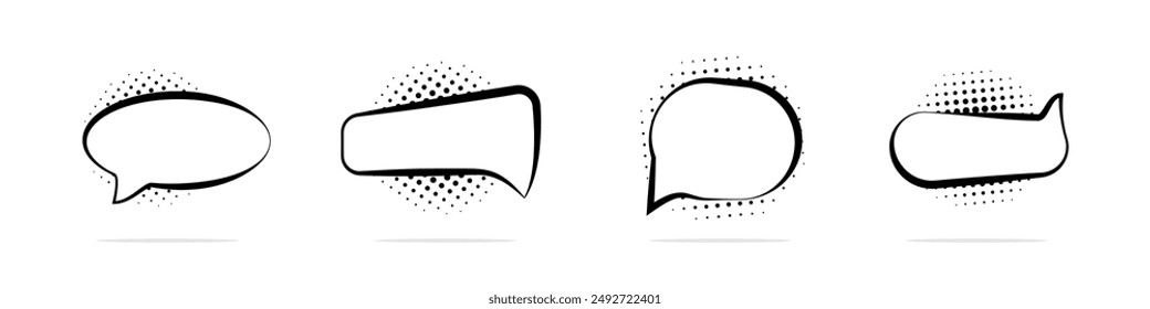 Speech bubbles collection. Vintage design, pop art style. Retro empty comic speech bubbles set with black halftone shadows. Vintage message clouds collection.  Cartoon vector illustration. Vector EPS