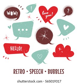 Speech bubbles colorful retro set. With Grunge texture. Vector illustration.