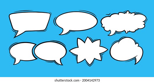 Speech bubbles for comments and messages. Set of speech boxes isolated in blue background. Handdrawn vector illustration