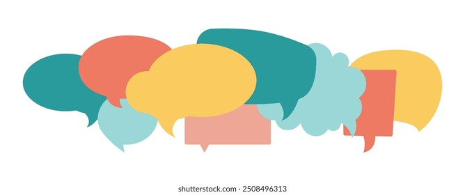 Speech bubbles, communication concept. Colorful geometric shapes. Conversation, rhetoric, discussion symbols. Isolated on white background.