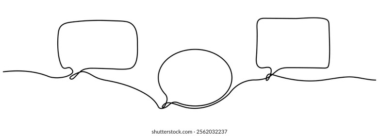 Speech bubbles continuous one line drawing. Dialogue sign. Chat linear symbol. Vector illustration isolated on white.