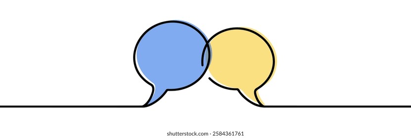 Speech bubbles continuous one line drawing. Dialogue, chat sign in simple linear style. Vector illustration.