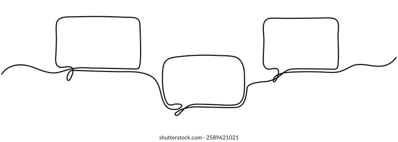Speech bubbles continuous one line drawing. Chat linear symbol. Dialogue sign. Vector illustration isolated on white.	