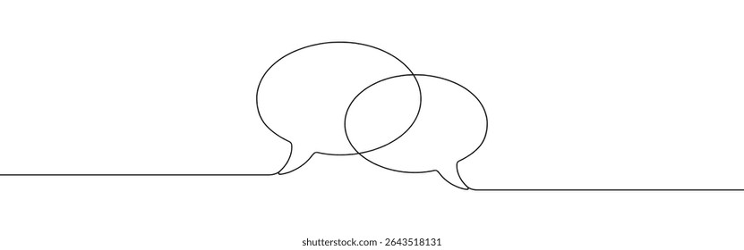 A fala borbulha o desenho contínuo de uma linha. Diálogo, sinal de chat em estilo linear simples. Ilustração vetorial.