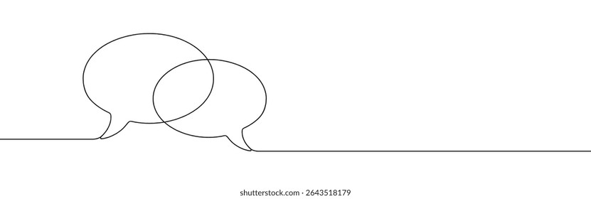 A fala borbulha o desenho contínuo de uma linha. Diálogo, sinal de chat em estilo linear simples. Ilustração vetorial.