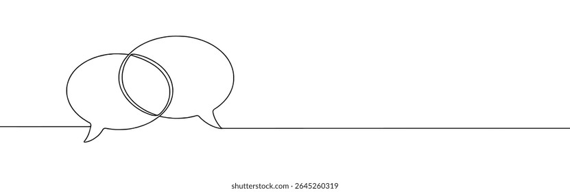 Speech bubbles continuous one line drawing. Dialogue, chat sign in simple linear style. Vector illustration.