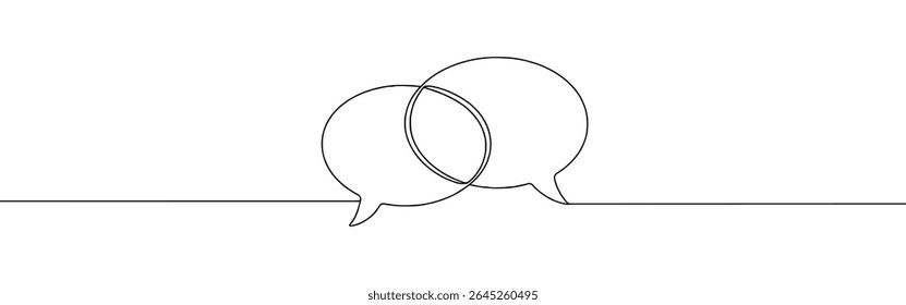 Speech bubbles continuous one line drawing. Dialogue, chat sign in simple linear style. Vector illustration.