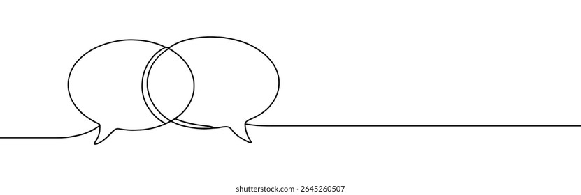 Speech bubbles continuous one line drawing. Dialogue, chat sign in simple linear style. Vector illustration.